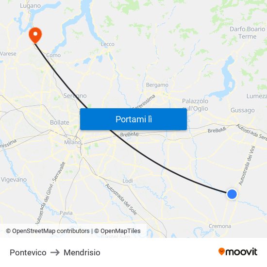 Pontevico to Mendrisio map