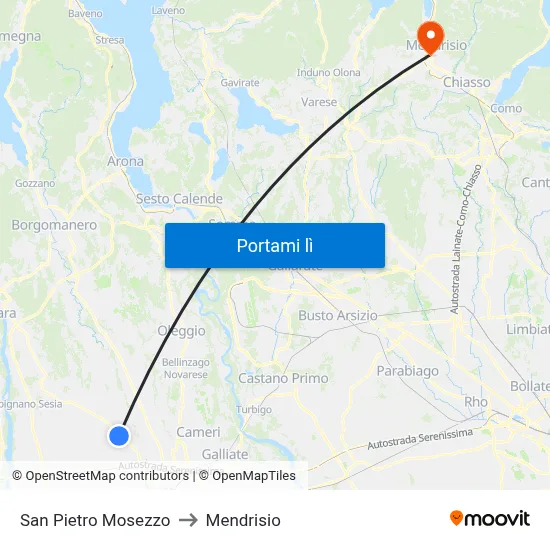 San Pietro Mosezzo to Mendrisio map