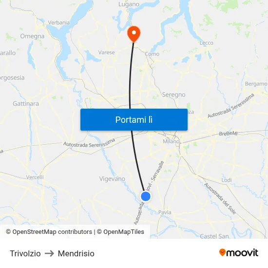 Trivolzio to Mendrisio map