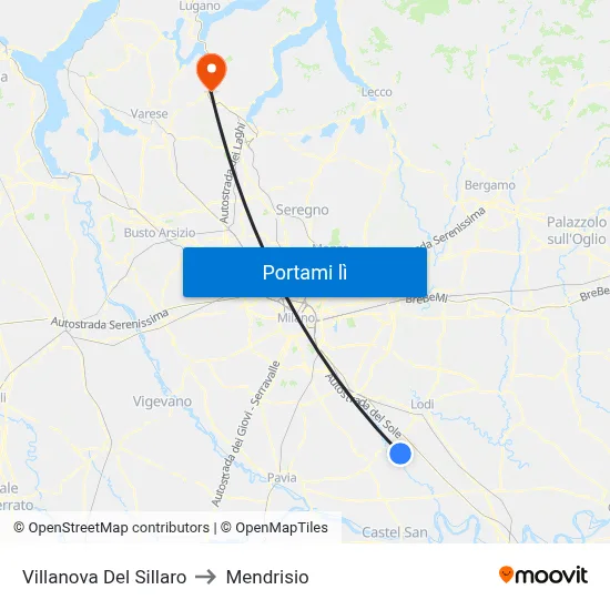 Villanova Del Sillaro to Mendrisio map