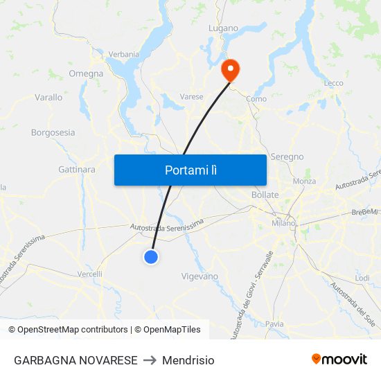 GARBAGNA NOVARESE to Mendrisio map