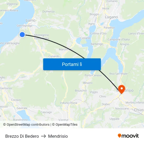 Brezzo Di Bedero to Mendrisio map