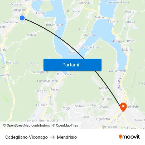 Cadegliano-Viconago to Mendrisio map