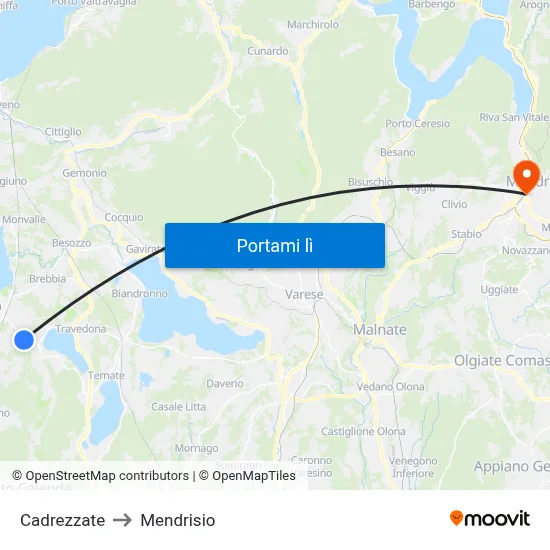 Cadrezzate to Mendrisio map