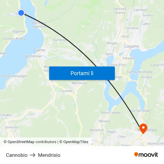Cannobio to Mendrisio map