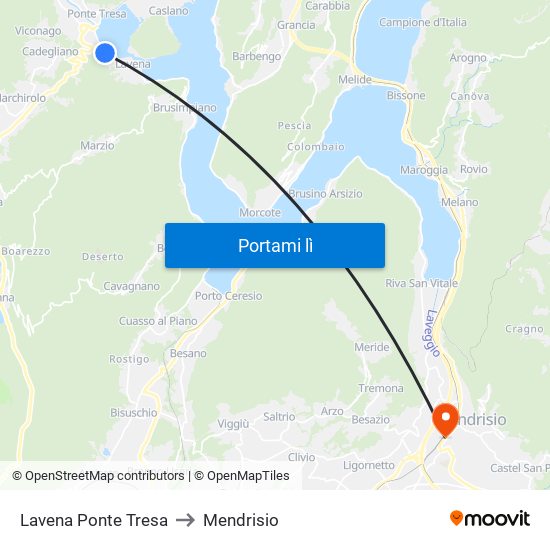 Lavena Ponte Tresa to Mendrisio map