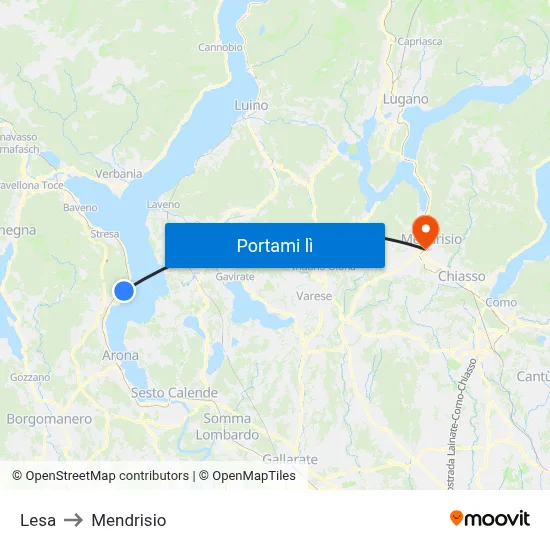 Lesa to Mendrisio map