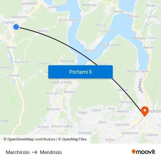 Marchirolo to Mendrisio map