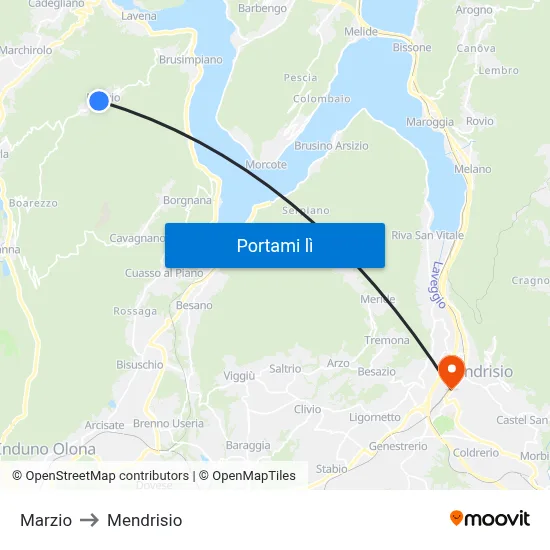 Marzio to Mendrisio map