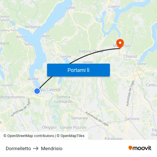 Dormelletto to Mendrisio map