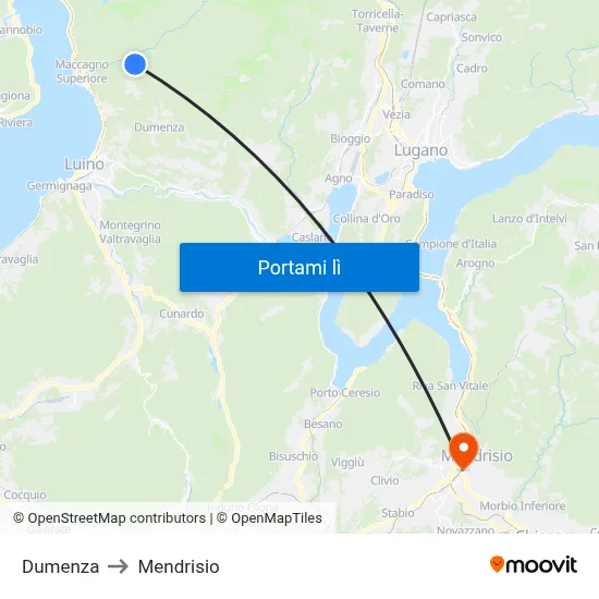 Dumenza to Mendrisio map
