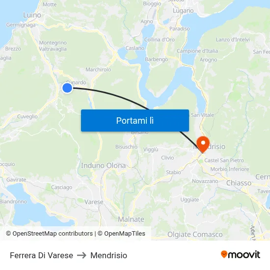 Ferrera Di Varese to Mendrisio map