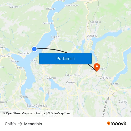 Ghiffa to Mendrisio map