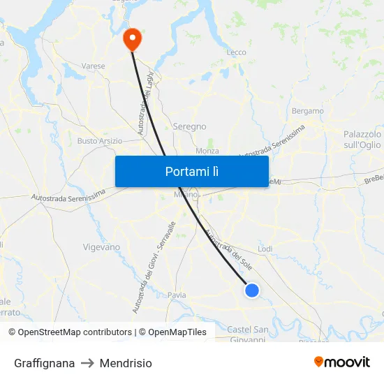 Graffignana to Mendrisio map