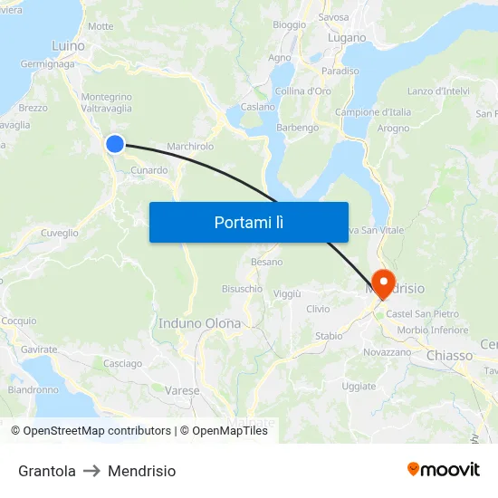 Grantola to Mendrisio map