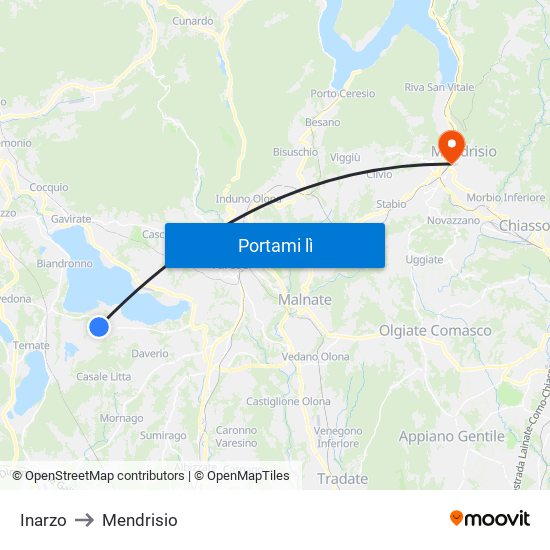 Inarzo to Mendrisio map