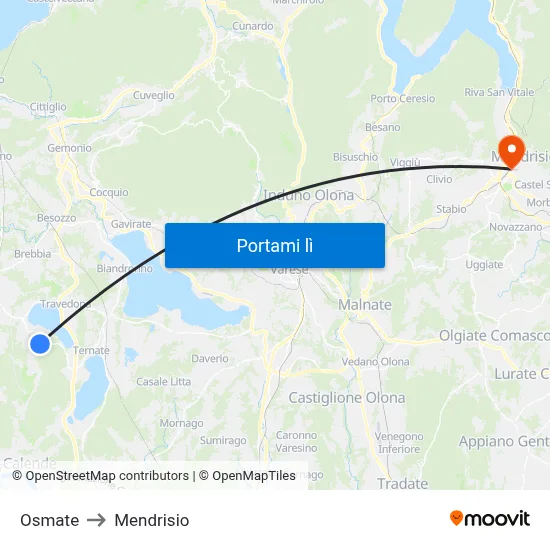 Osmate to Mendrisio map