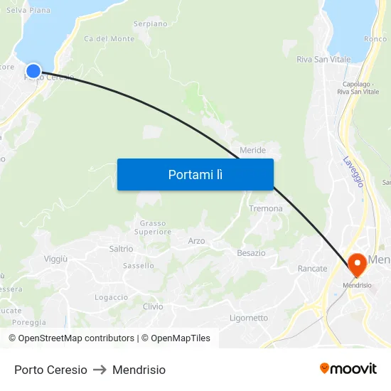 Porto Ceresio to Mendrisio map