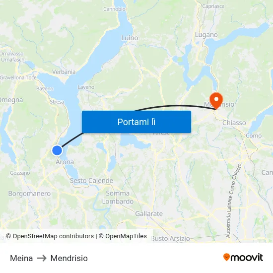 Meina to Mendrisio map