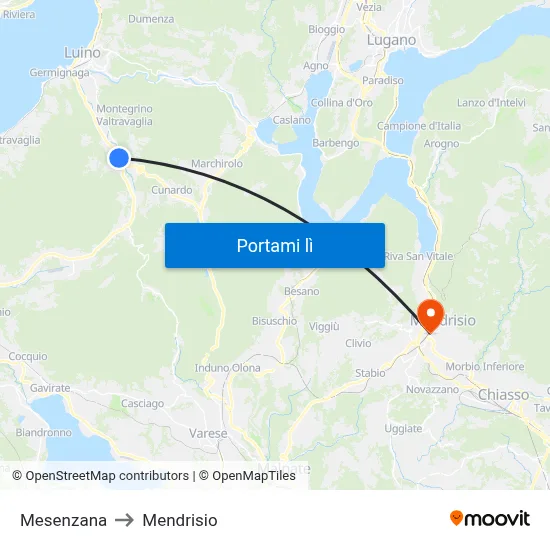 Mesenzana to Mendrisio map