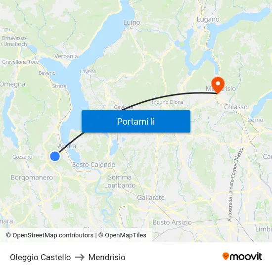 Oleggio Castello to Mendrisio map