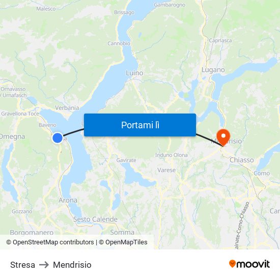 Stresa to Mendrisio map