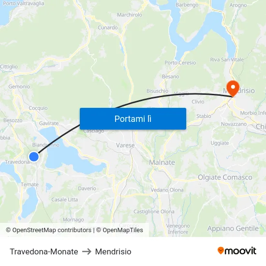 Travedona-Monate to Mendrisio map