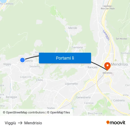 Viggiù to Mendrisio map