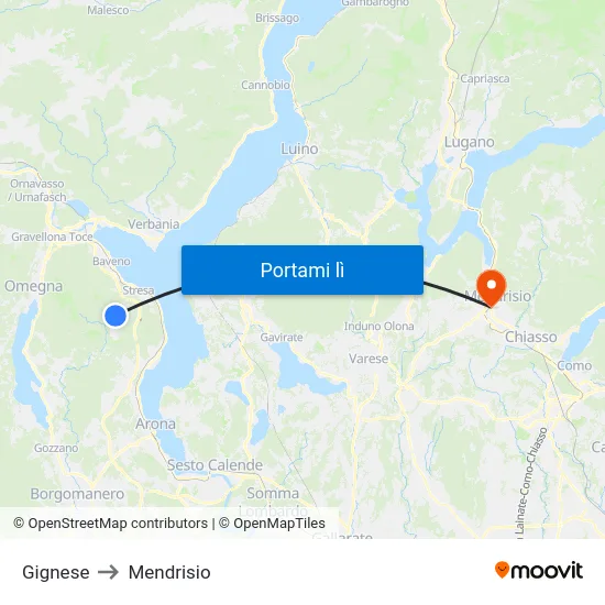 Gignese to Mendrisio map