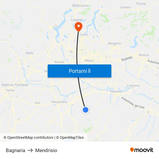 Bagnaria to Mendrisio map