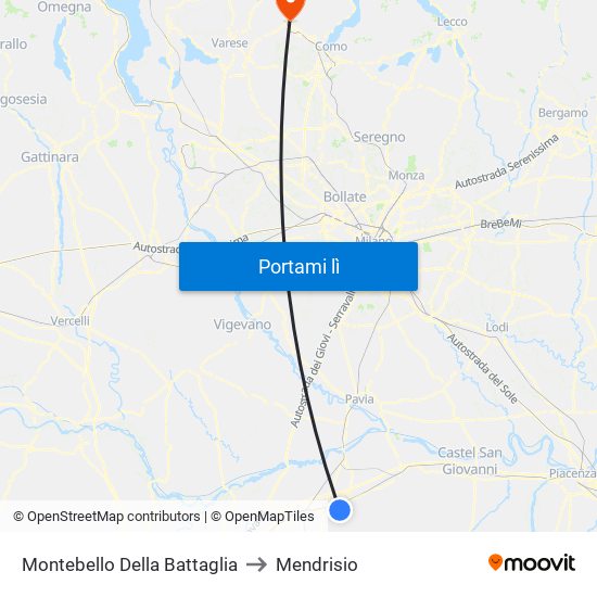 Montebello Della Battaglia to Mendrisio map