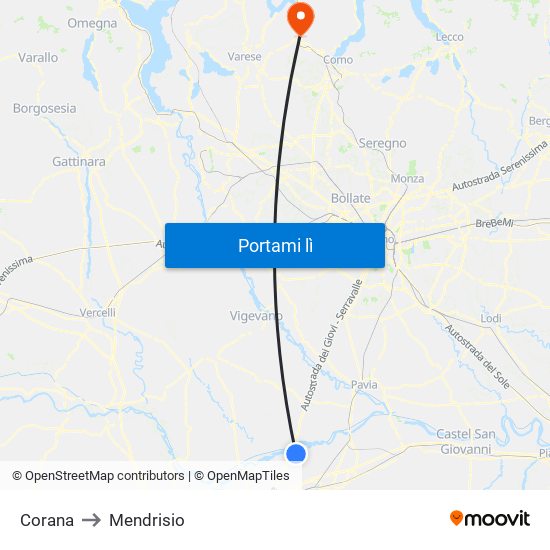 Corana to Mendrisio map