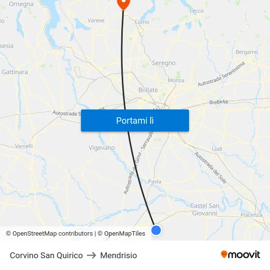Corvino San Quirico to Mendrisio map