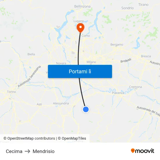 Cecima to Mendrisio map