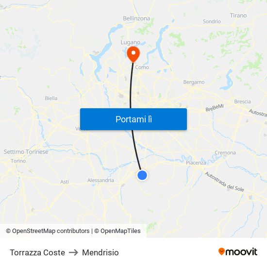 Torrazza Coste to Mendrisio map