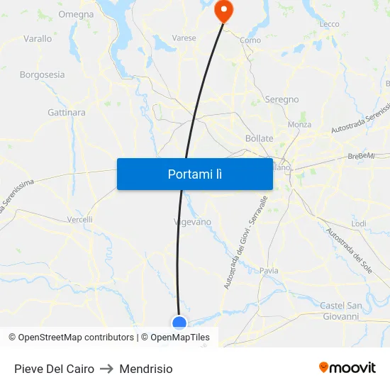 Pieve Del Cairo to Mendrisio map
