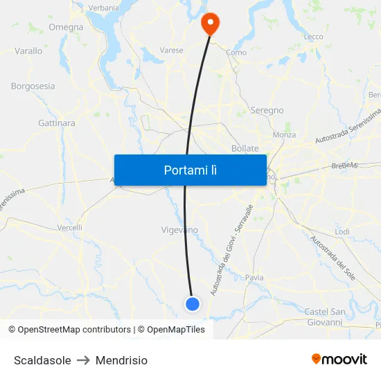 Scaldasole to Mendrisio map