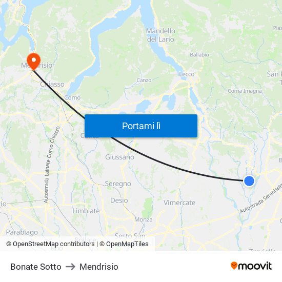 Bonate Sotto to Mendrisio map