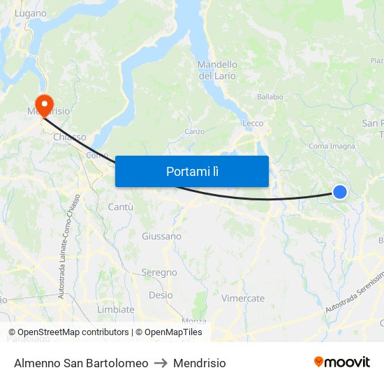 Almenno San Bartolomeo to Mendrisio map