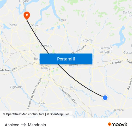 Annicco to Mendrisio map