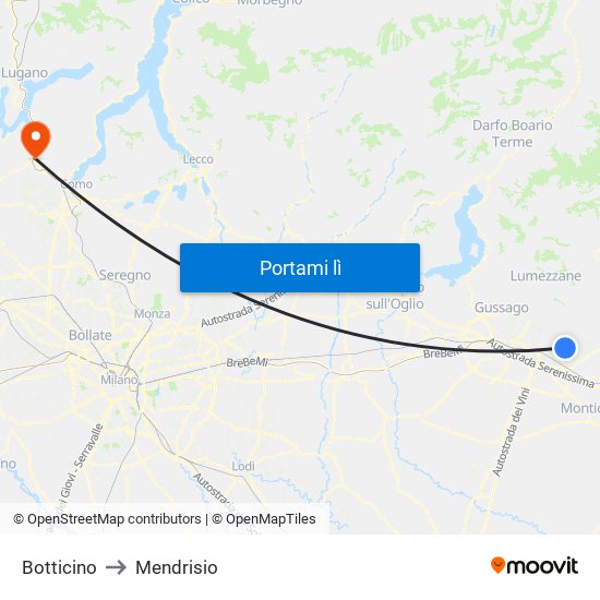 Botticino to Mendrisio map