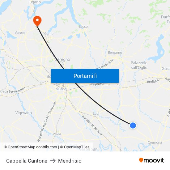 Cappella Cantone to Mendrisio map