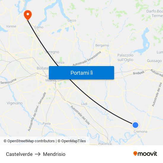 Castelverde to Mendrisio map
