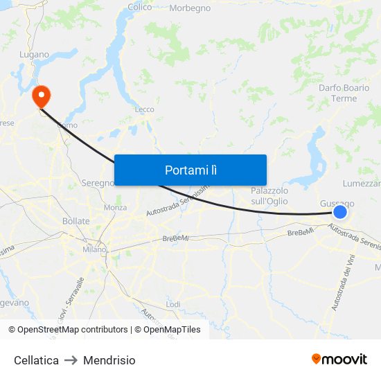 Cellatica to Mendrisio map