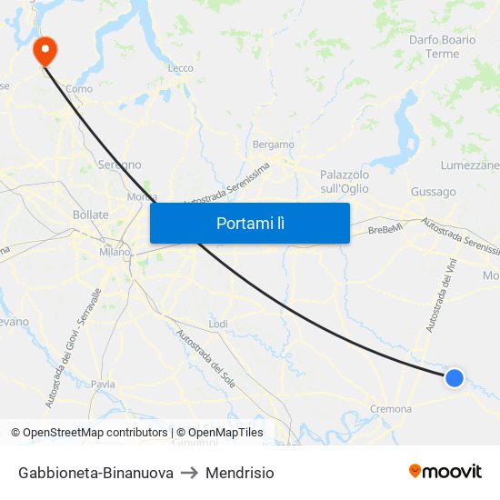 Gabbioneta-Binanuova to Mendrisio map