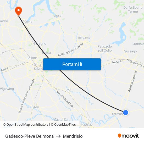 Gadesco-Pieve Delmona to Mendrisio map