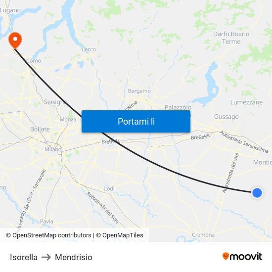 Isorella to Mendrisio map
