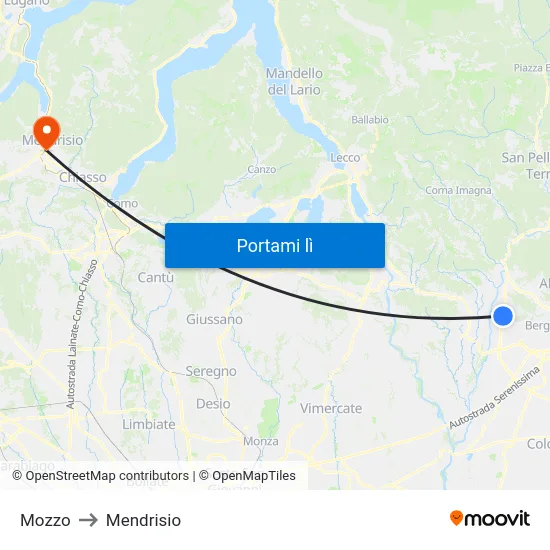 Mozzo to Mendrisio map