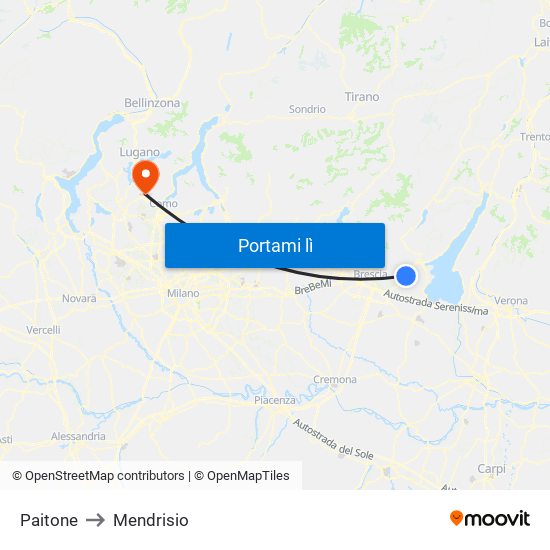 Paitone to Mendrisio map