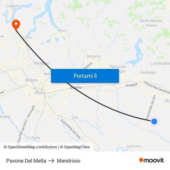 Pavone Del Mella to Mendrisio map